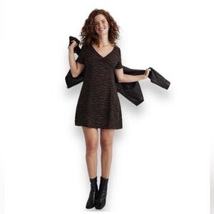 NWT Madewell V-Neck Mini Dress in Abstract Animal Size 2 Black Brown Zebra
